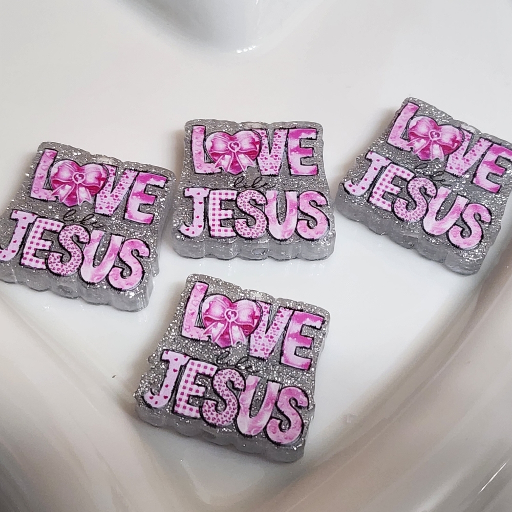 Focal Beads Acrylic Love Jesus Religious‎ Double Sided Beaded Pen 2 Pcs Crafts